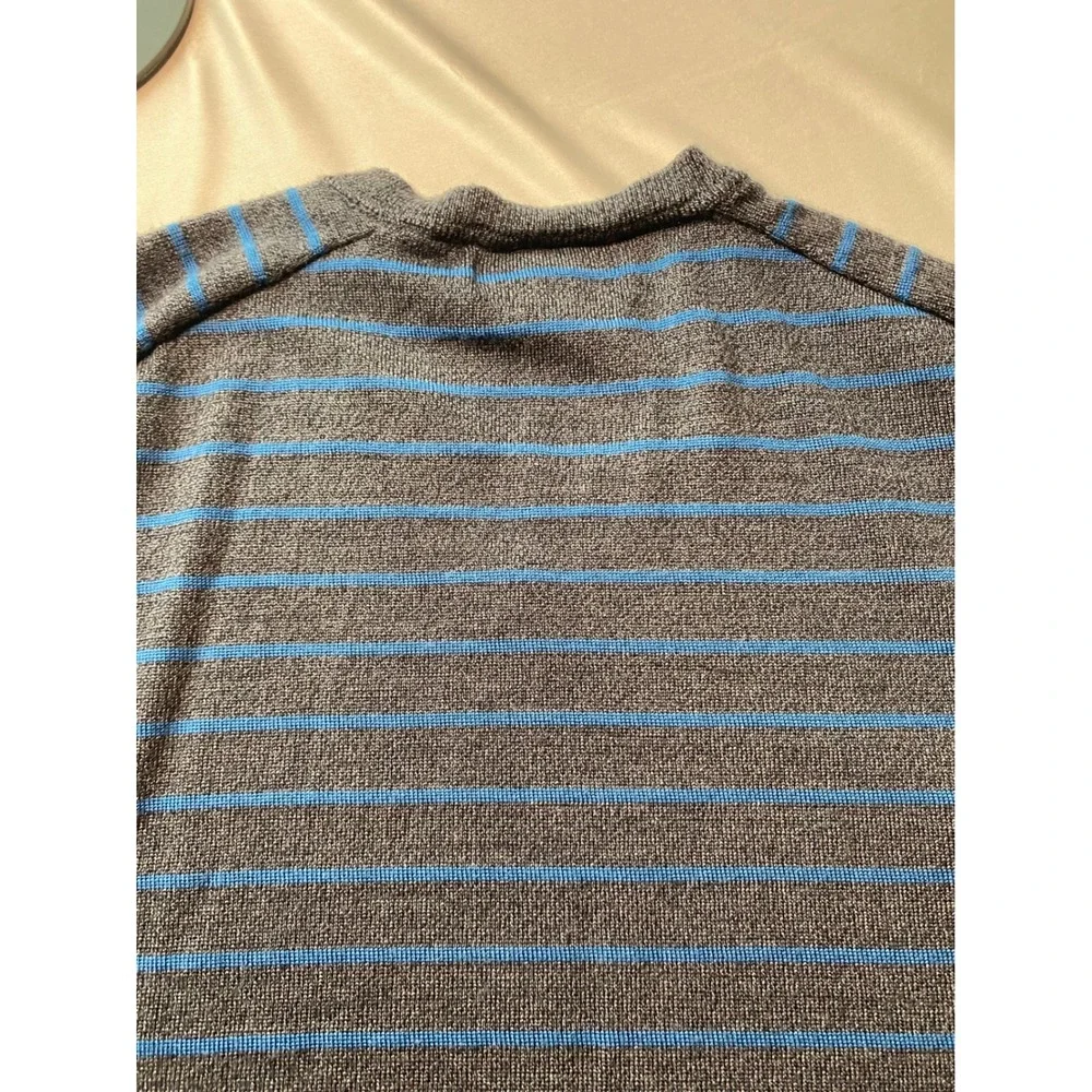 Banana Republic Mens Italian Merino Wool V-Neck Striped Sweater Grey Blue L Tall